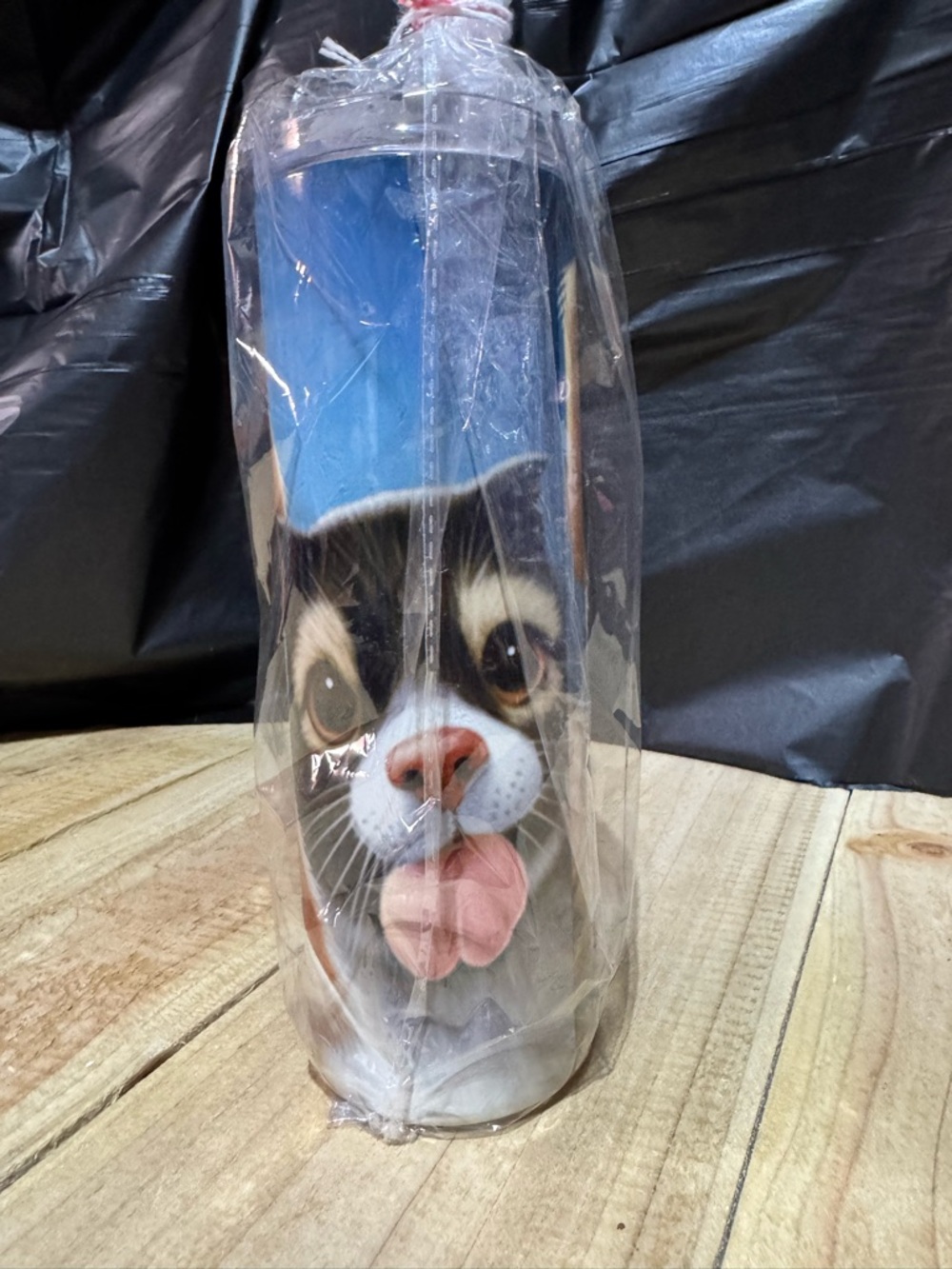 Cute Cat and dog  Face Travel Tumbler - Blue Background